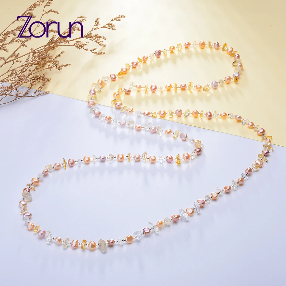 Zorun-collar de perlas de agua dulce naturales para mujer, joyería fina blanca/rosa de 100CM, estilo clásico, nuevo diseño, buena oferta