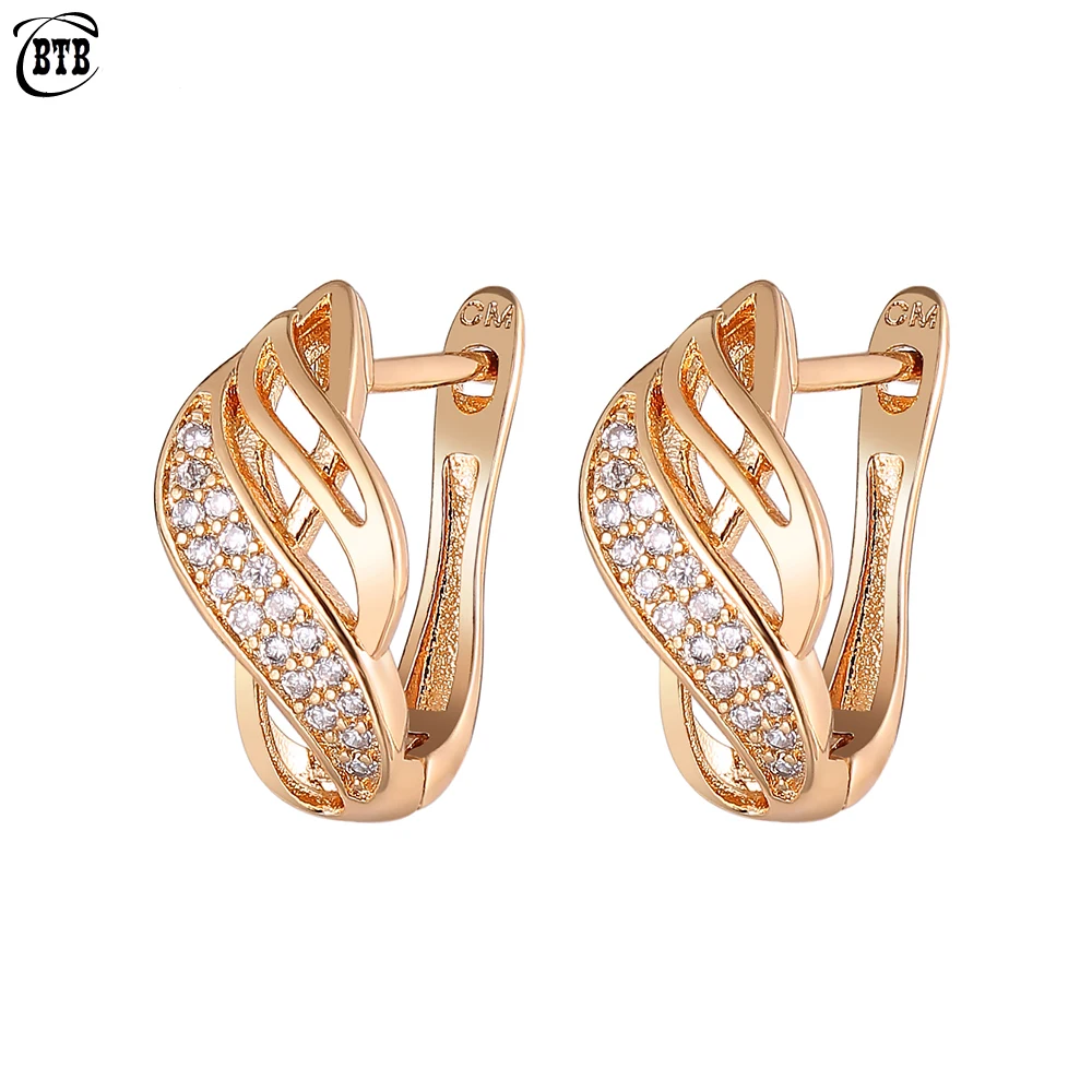 Женские свадебные серьги круглые из розового золота 585 пробы с натуральным