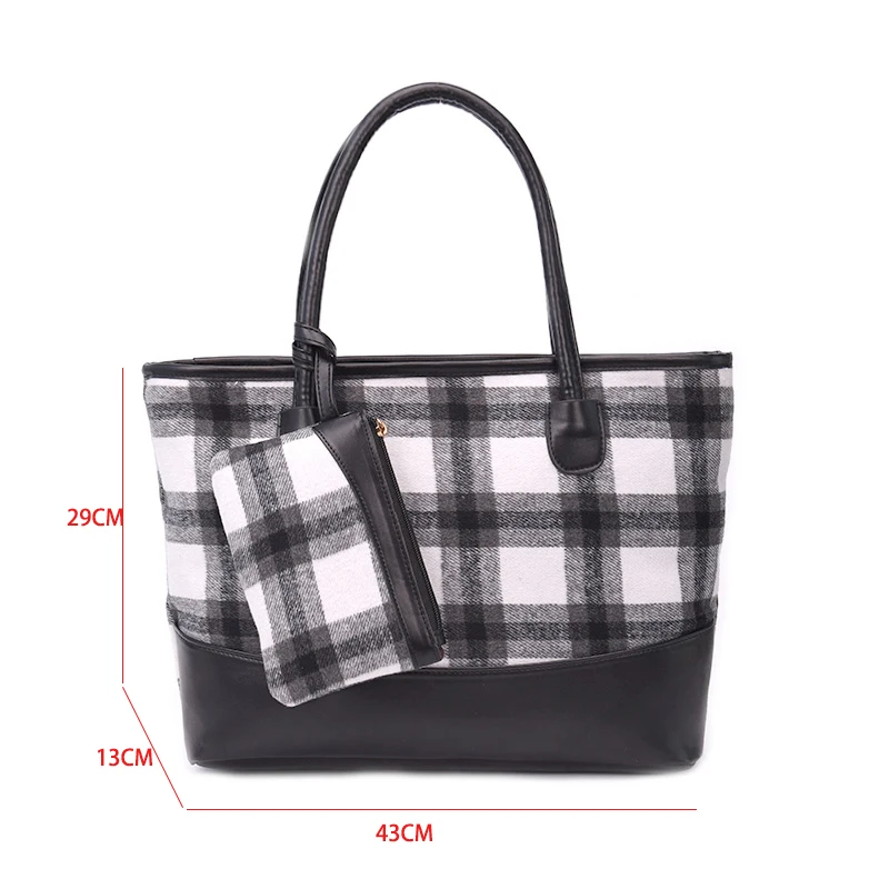 

Classic Plaid Handbags Winter Woolen Cloth Shoulder Bags For Women High Capacity Tote Bag Female Shopper Shopping Bag bolsos