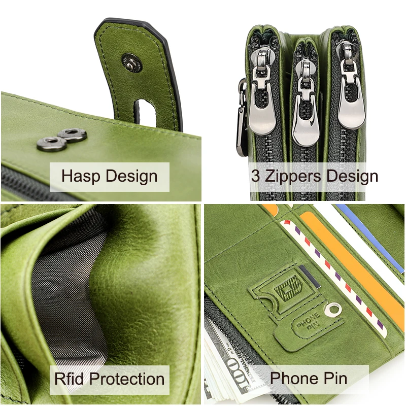 

Contact's Women Long Wallet Genuine Leather Wallets Clutch Bag Zipper Phone Pocket Quality Card Holder Coin Purse Ladies Cartera