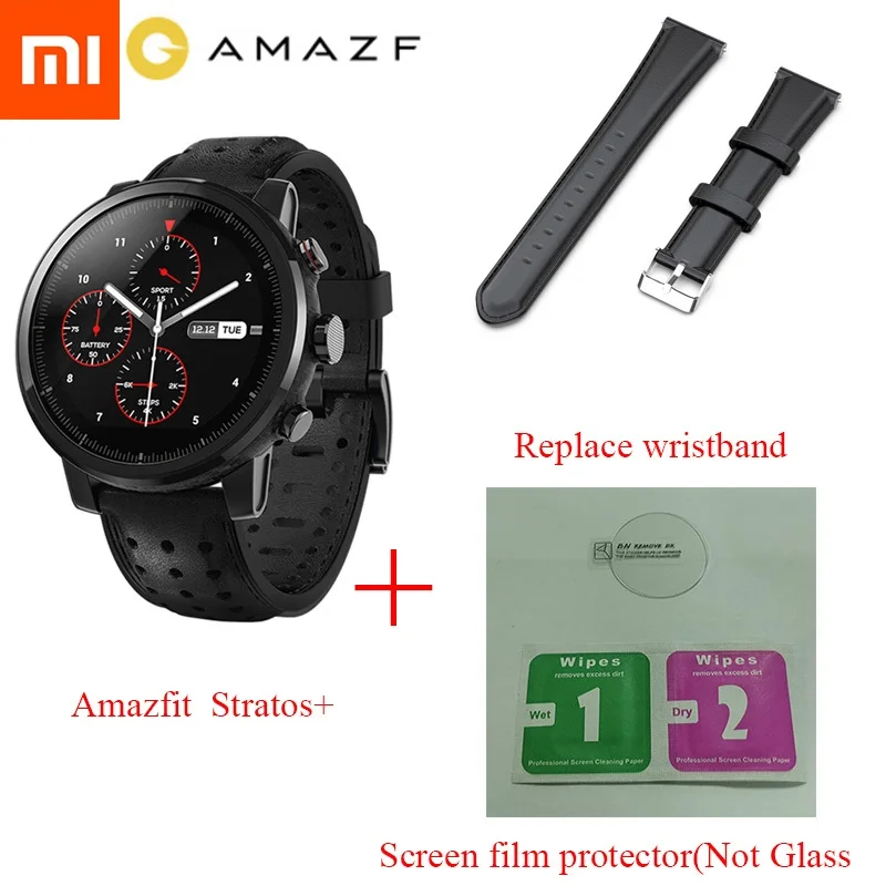 Add Black Wristband Глобальная версия Xiaomi Huami Amazfit 2 Stratos 2+ умные часы для мужчин с gps Xiaomi часы PPG монитор сердечного ритма 5ATM водонепроницаемый - Цвет: Add Black Wristband