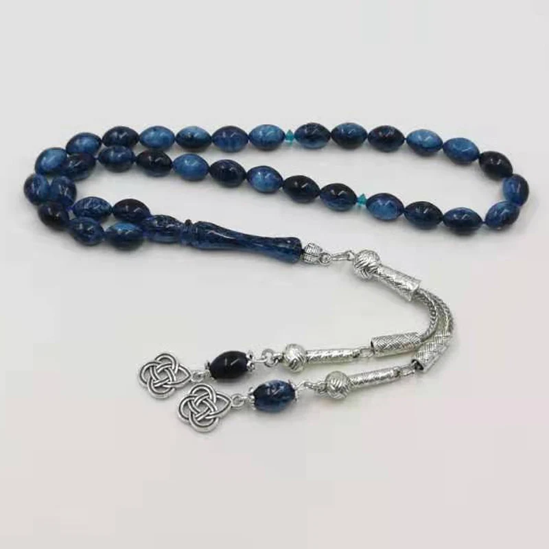 Браслет Tasbih из синей смолы 33 prayerbeads металлическая кисточка исламский арабский
