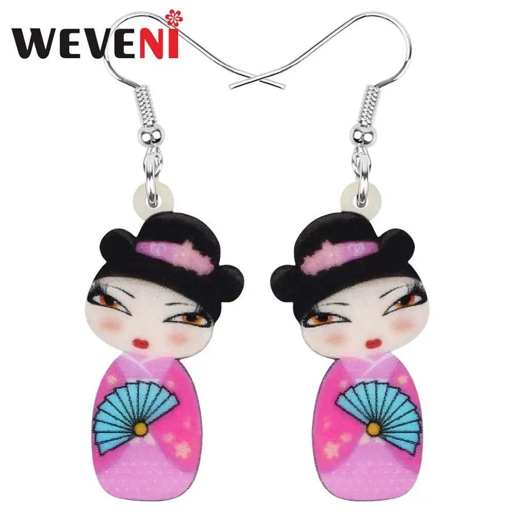 Weveni акриловые в стиле аниме японское кимоно девушка кукла веер серьги-подвески