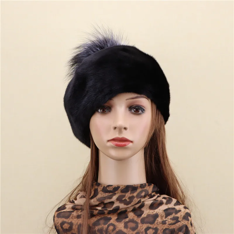New product whole skin mink beret head ball female winter warm mink velvet fur fashion imported whole mink hat new