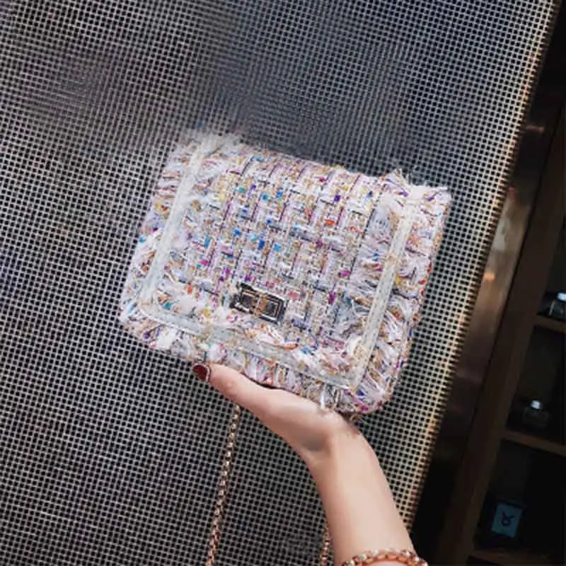 Женская маленькая квадратная сумка роскошная соломенная модная цепочка