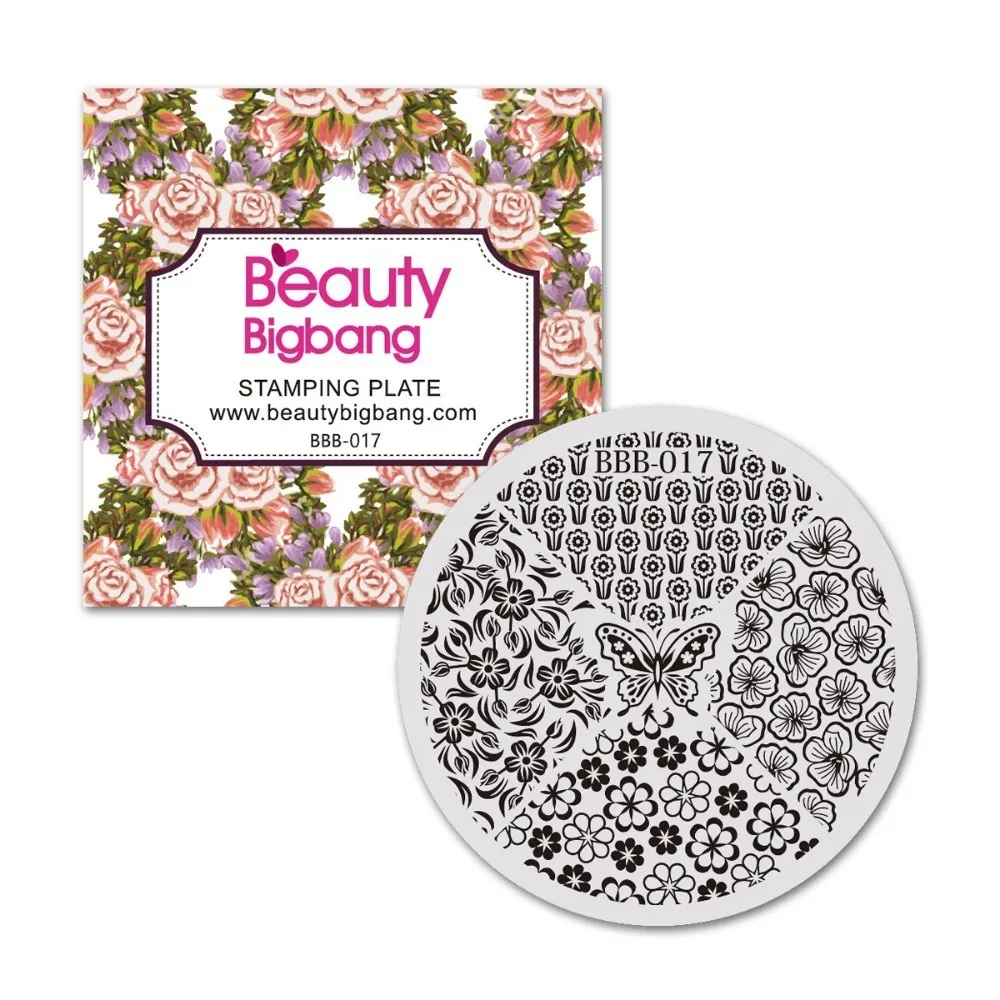 

5.6*5.6cm Stamping Plate BeautyBigBang Round Nail Art Floral Butterfly Pattern Stamping Plate For Nail Polish Template Mold