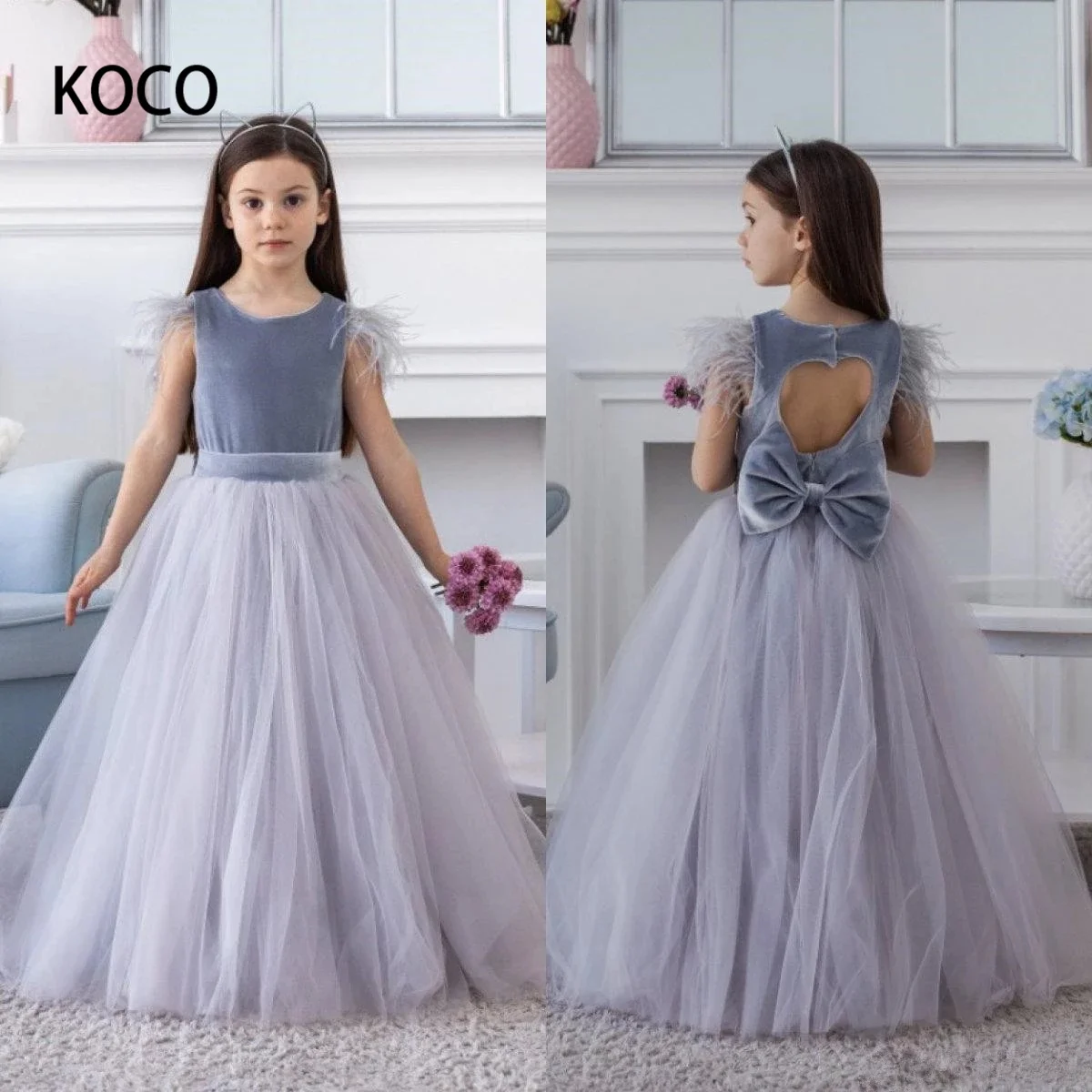 

JONANY Flower Girl Dresses For Weddings Vestidos daminha Kids Pageant Ball Gowns Feathers First Communion Dresses For Girls