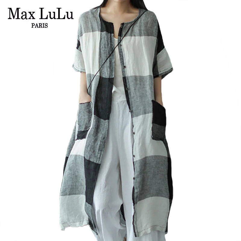 Max LuLu Новинка 2021 Модные женские летние длинные рубашки в китайском стиле