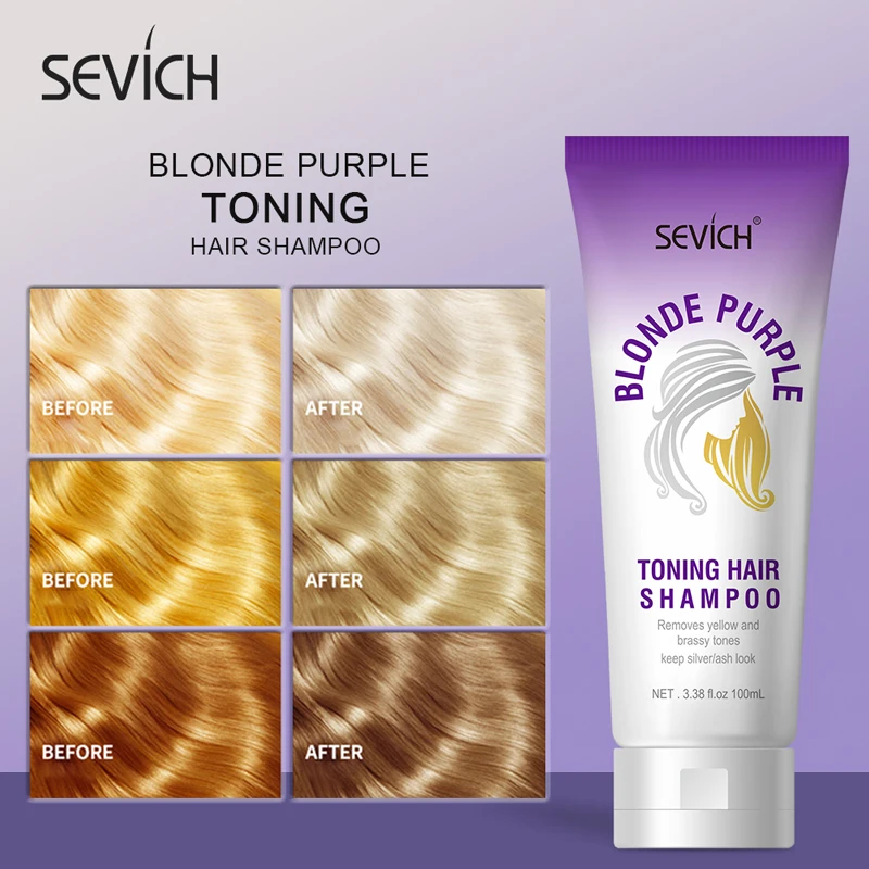 

Sevich Blonde Purple Hair Shampoo Anti Brass Off Hair Bleaching Shampoo Shiny Hair Color Dyed Treatment Salon Hair Care 100ml