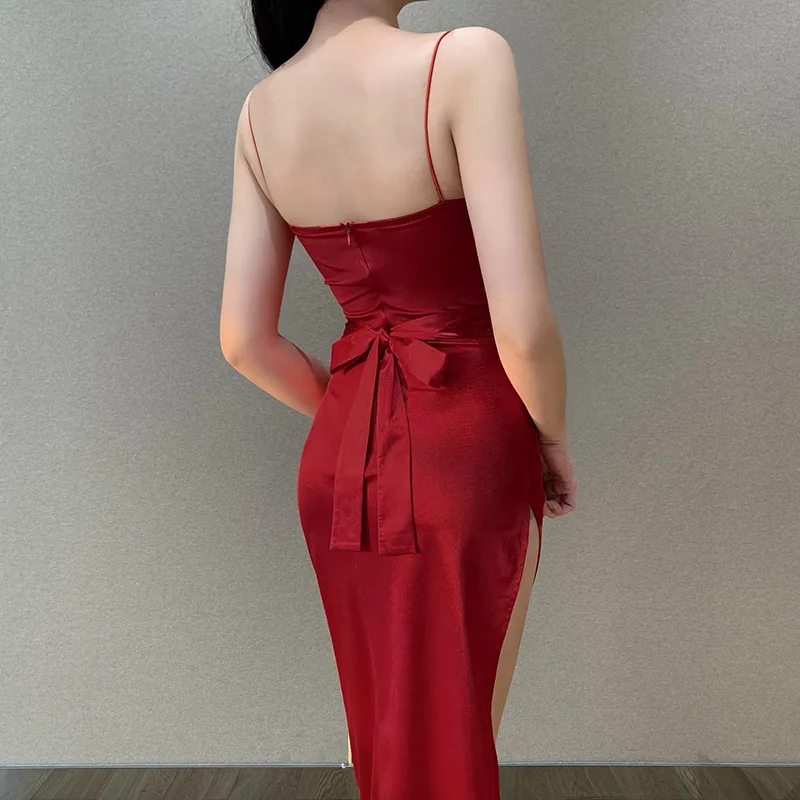 

European and American Spring and Summer Commuter Solid Color Sling Peach-shaped Sling Dress Women Party Dress Sexy & Club Dress