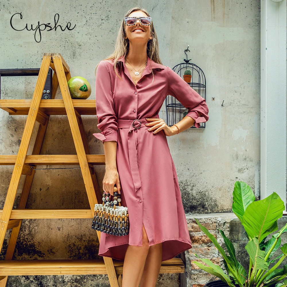 CUPSHE с розовым поясом и рисунком на пуговицах женское платье однотонное вечернее