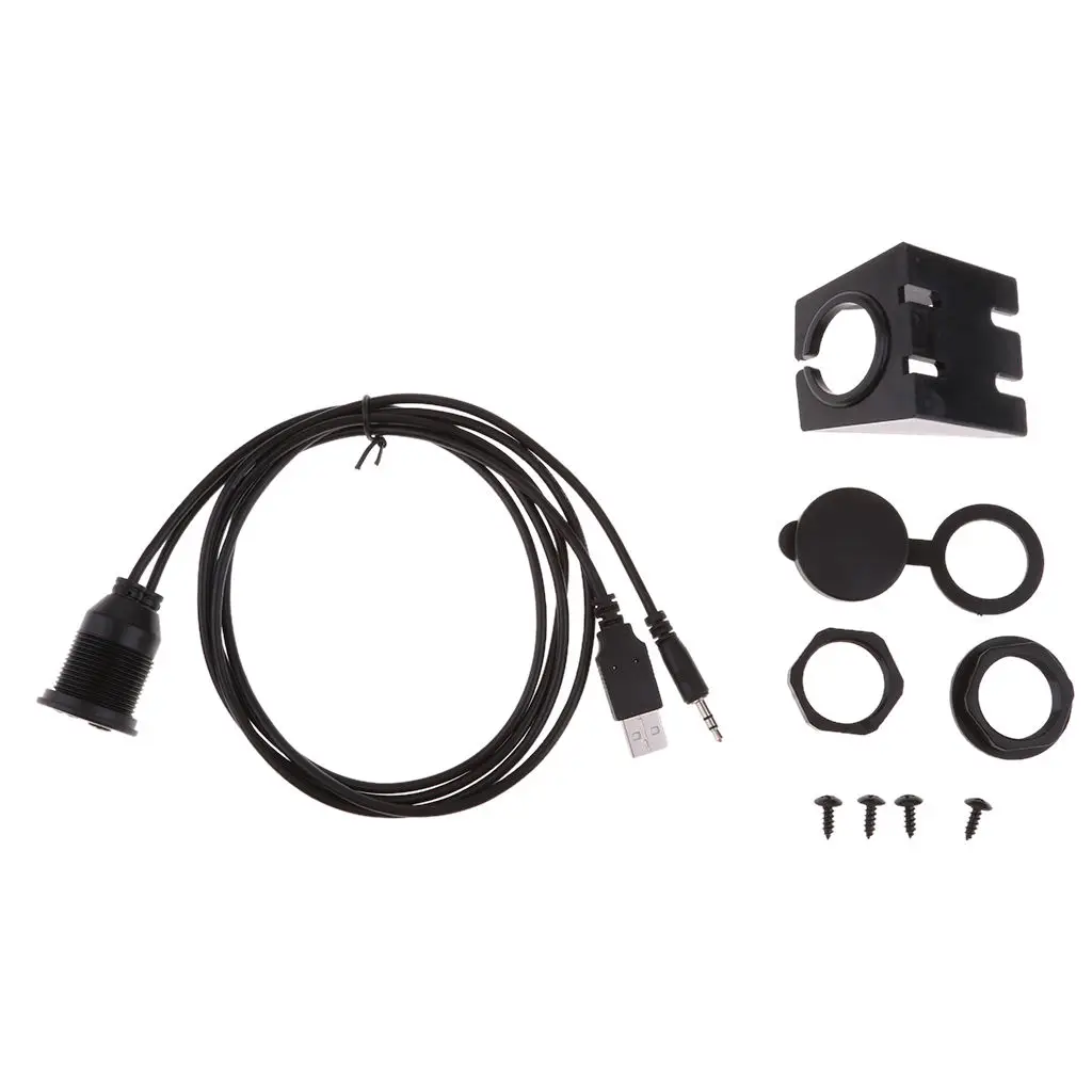 

USB 2.0 & 3.5mm AUX Extention Flush Mount Cable for Car Boat Motor 1 Meter
