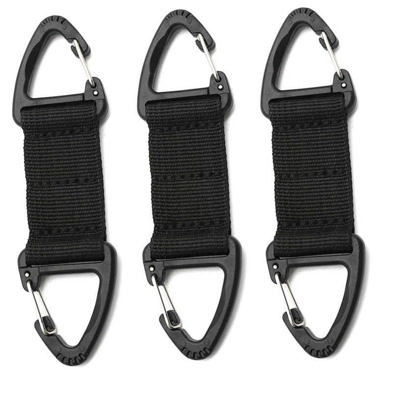 

3pcs Outdoor Tactical Triangle Buckle with Nylon Webbing Backpack Buckle Hook Multifunctional Bidirectional Hanging Key Hooks