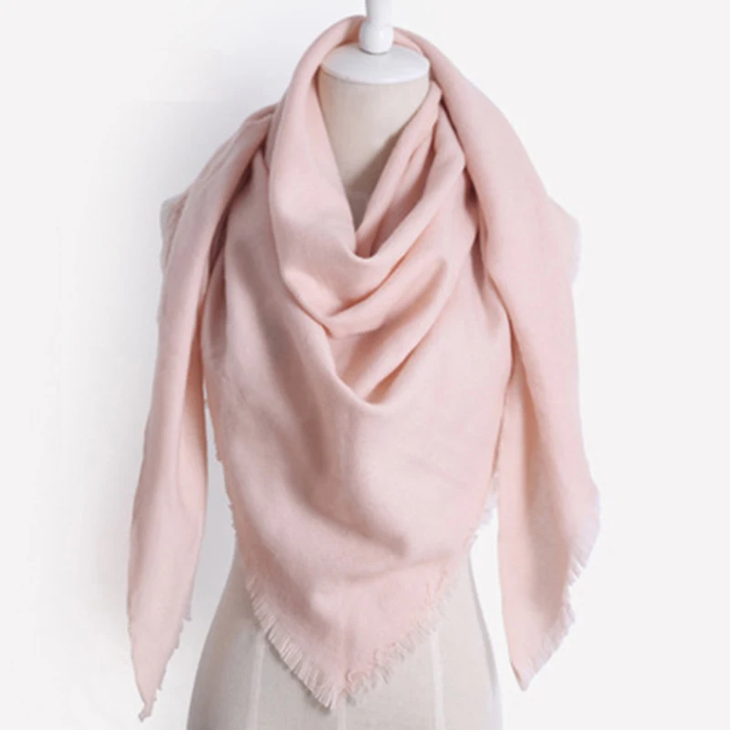 

Осенняя женская теплая шаль, имитация кашемира, зимний шарф, шарфы, шерсть, сплошной цвет, треугольная повязка, Bufanda 8 видов цветов
