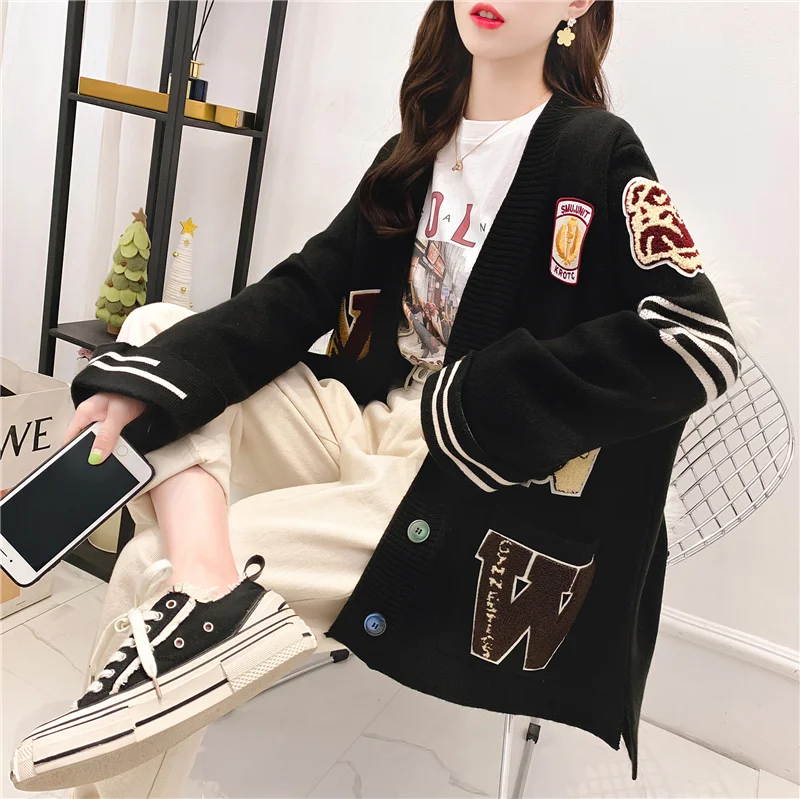 

Women's Knit Cardigan Sweater Lazy Wind Coat Sweater 2019 Autumn Loose Thin Korean Knit Cardigan Ocean Jacket