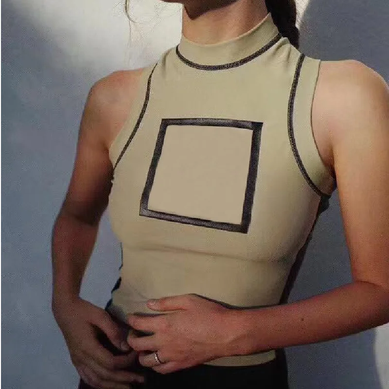 

21 luxury design embroidered letter stand collar sleeveless top temperament versatile slim fit fashion women's Vest short sleeve