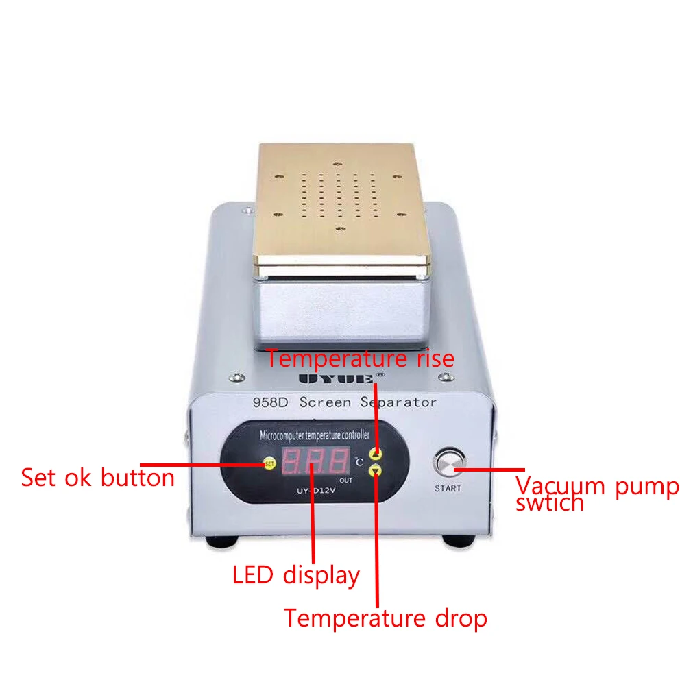 Enlarge UYUE 958D High Power Built-in Two Pumps 7 Inch Vacuum LCD Separator Machine for Phone LCD 40--250 degrees