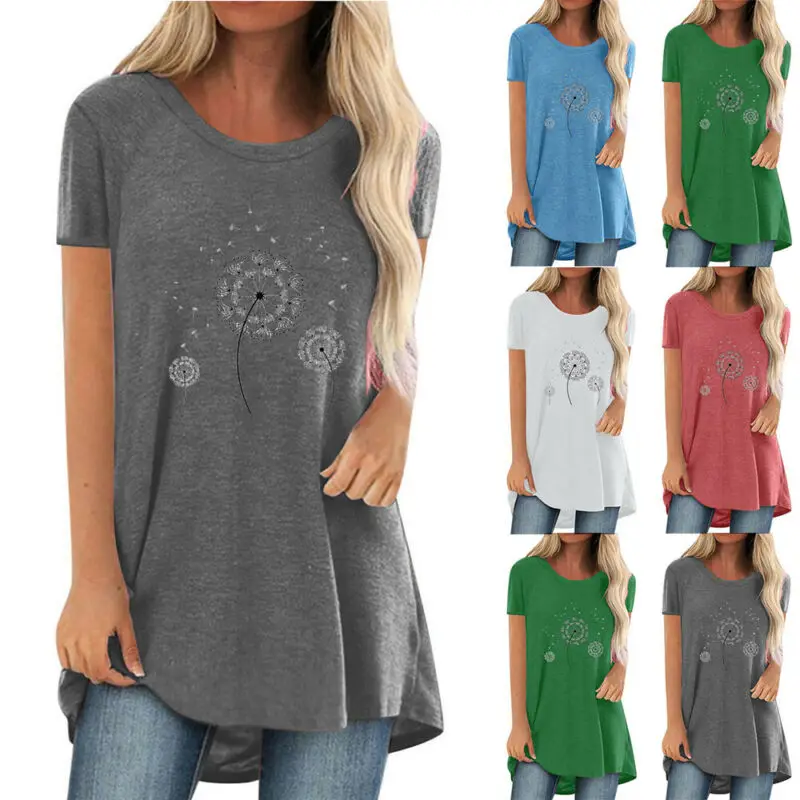 

Womens Printed Short Sleeve T-shirts Baggy Blouse Tops Casual Sweatshirt Summer