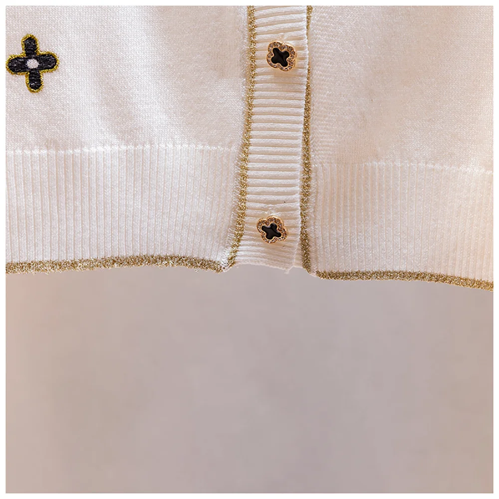 

Casual Glitter Buttons Flower Summer Thin Knitted Sweater Cardigan Women Fashion Loose Baggy Short Sleeve V-Neck Top Tops