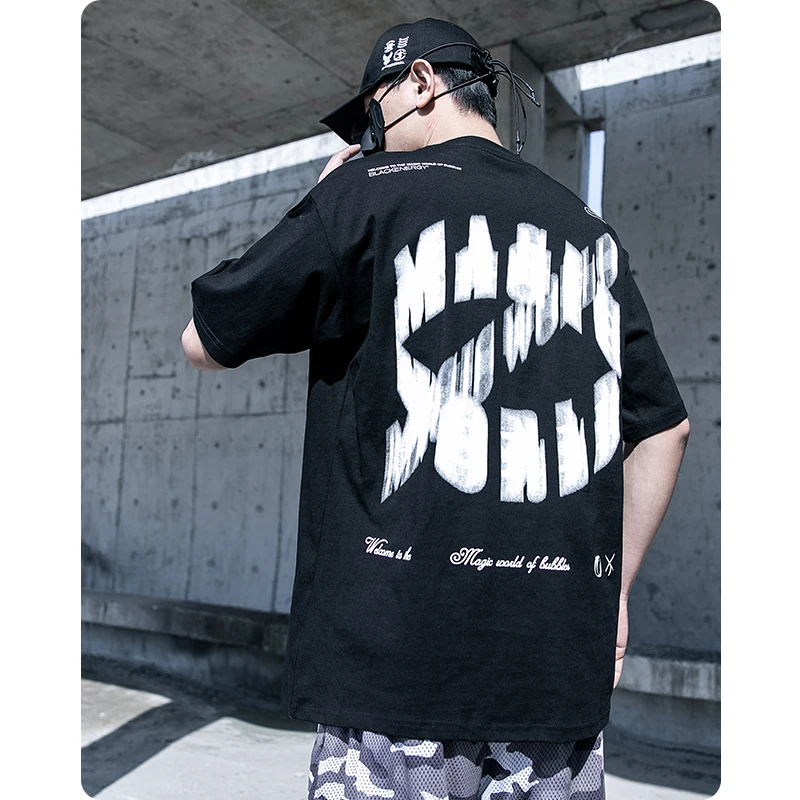 

Summer short sleeve cotton T-shirt Men's clothes Harajuku Crew neck loose streetwear oversized tops Chic Hiphop tee High street