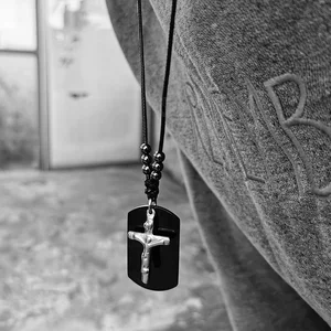 2 мм черный кожаный крест собака бирка ID Шкентели длинное ожерелье для мужчин персонализированные имя гравировка Регулируемая длина цепи LDN232