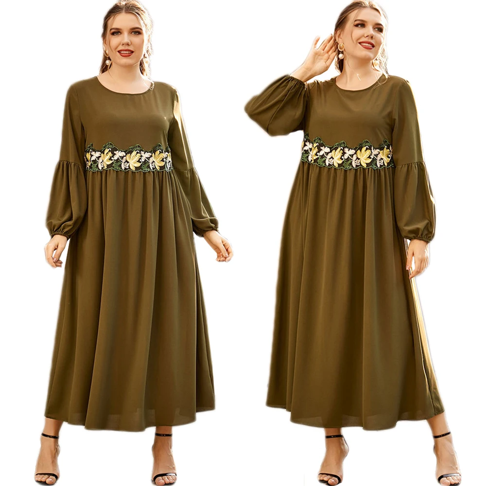 Абаи мусульманских Для женщин с вышивкой длинное платье с О-образным вырезом арабских Малайзийский, турецкий Восточный кафтан из Дубая Мак...