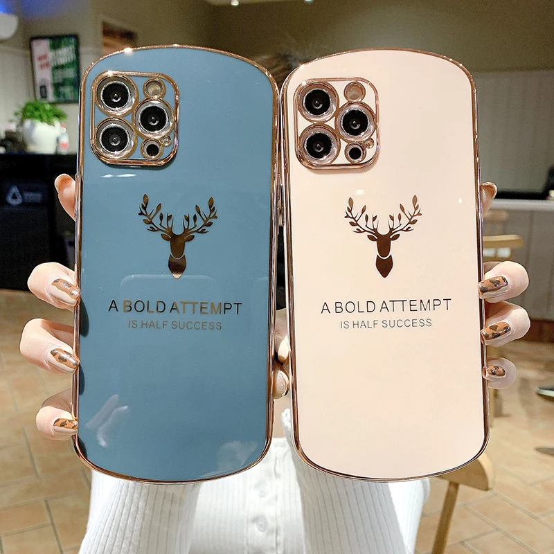 

Ultra-thin Oval Christmas Deer Plating Silicone Phone Case For iPhone 12 11 Pro Max SE XSmax XR X 8 7 Plus Luxury Soft Cover