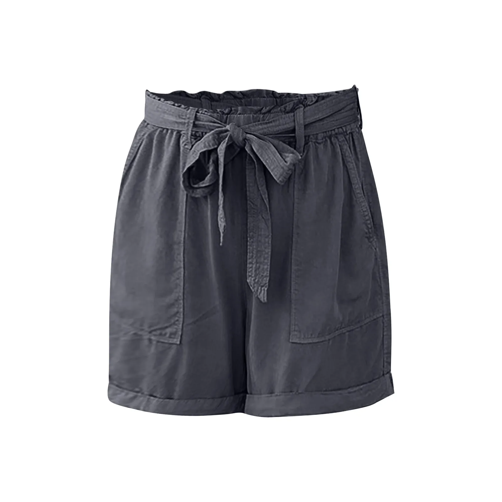 

Lace-up Bow-knot Short Femme Casual Solid Color Elastic Waist Urban Loose Shorts Women Baggy High Waist Pockets Sweatpants #4