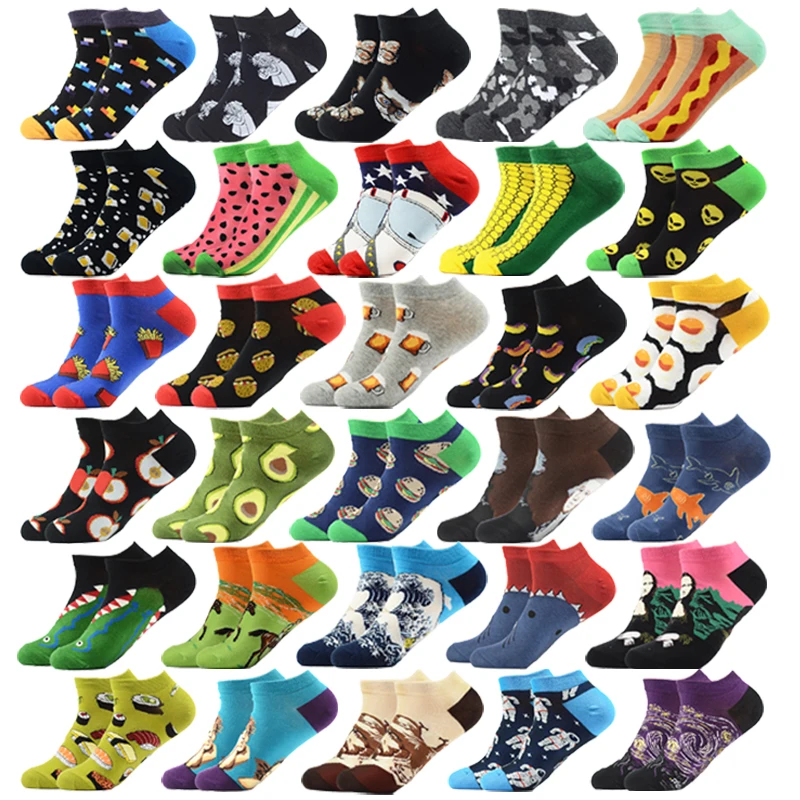 

1 Pairs Casual Ankle Socks Men Colourful Beer Fashion Harajuku Leisure Tourism Fruit Food Grid Party Cotton Short Socks Women