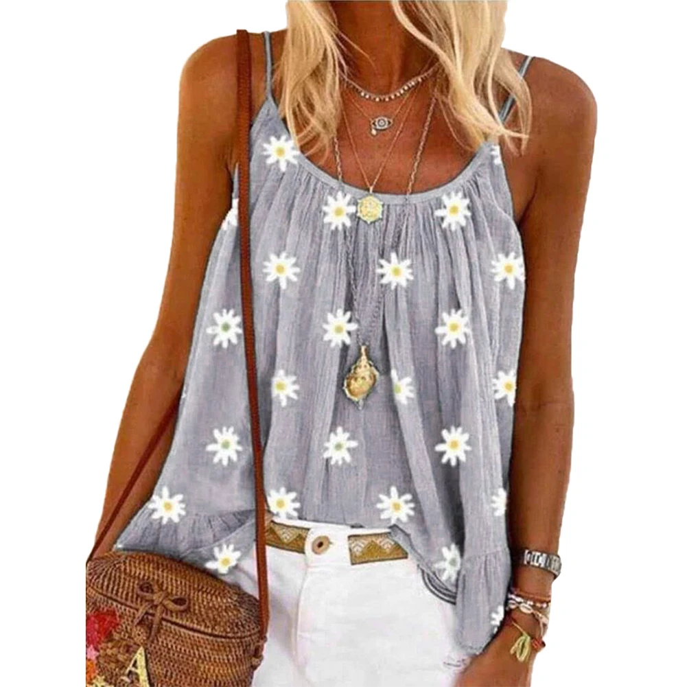 Женский модный плиссированный жилет без рукавов с принтом подсолнуха топ