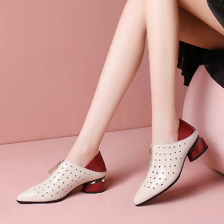 

MLJUESE 2021 Women Pumps Soft Cow leather Autumn Spring Zippers Cut-outs Red color Pointed toe high heels pumps size 41