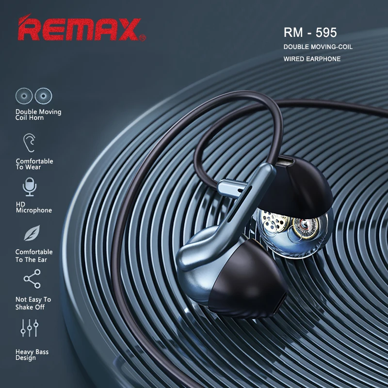 

REMAX Wired Headphones RB-595 Intelligent Noise Reduction Music Wired Semi-in-ear Earphones Multifunctional HIFI Music Headsets