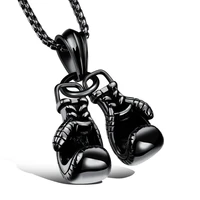 sport fitness boxing gloves pendant necklace for men stainless steel hip hop chain jewelry gift