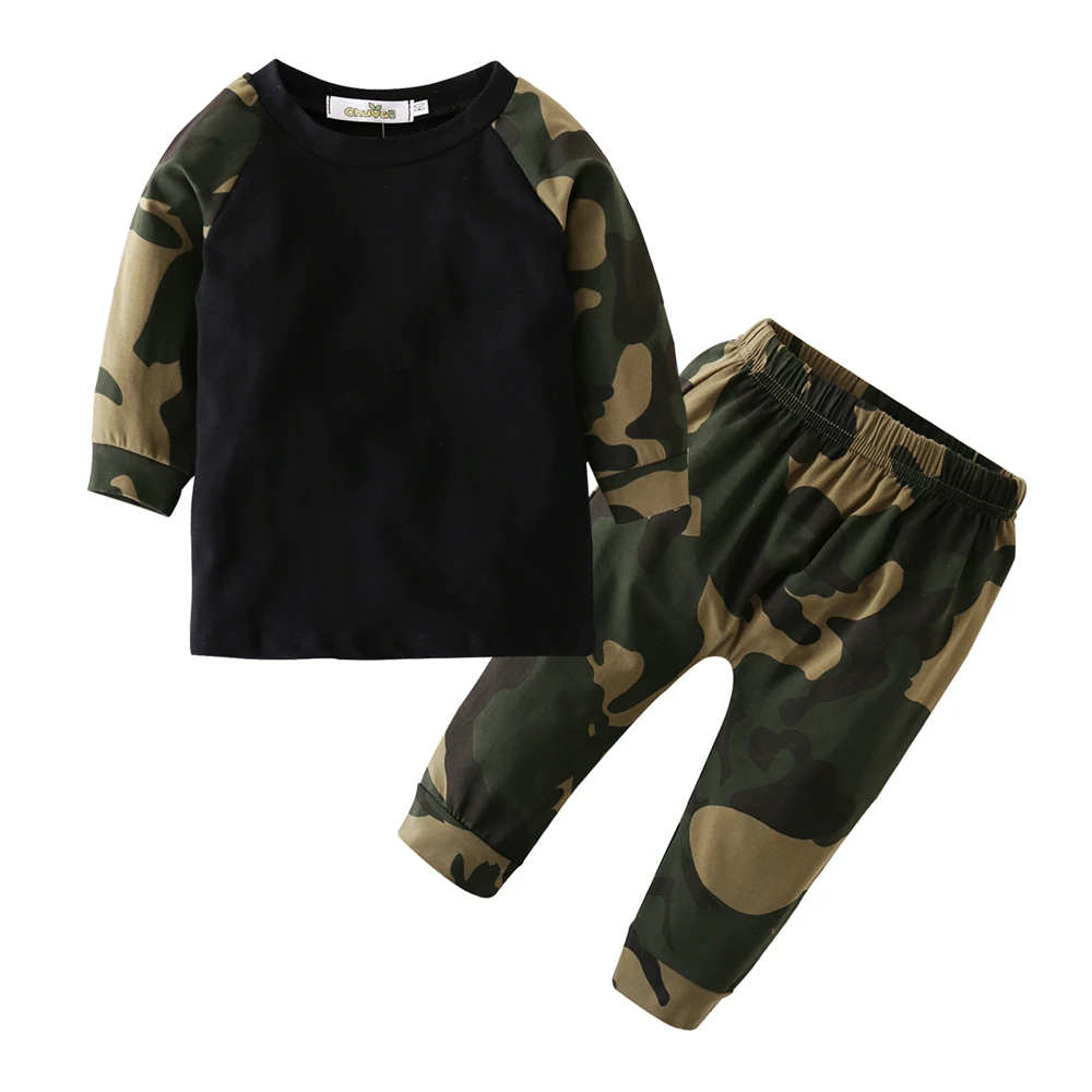 2021 Hot Selling Fashion Baby Boy Clothes set Long-sleeved camouflage T-shirt+Pants 2pcs Newborn Girl Clothing Set Outfits | Детская