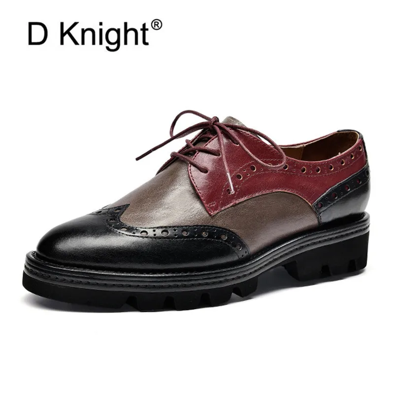 Женские оксфорды из натуральной кожи коричневые на плоской подошве с резьбой