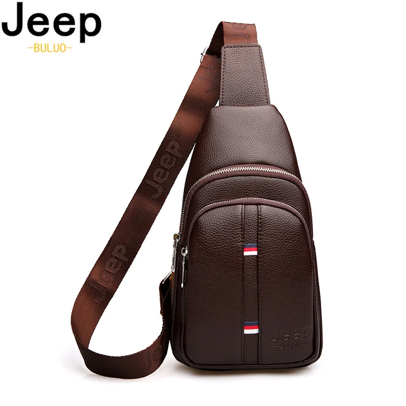 Мужская кожаная слинг сумка jeep buluo черная однолямочная для коротких путешествий