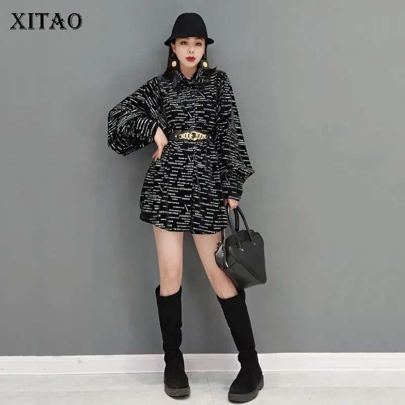 

XITAO Single Dress Fashion New Letter Full Sleeve Goddess Fan Casual Style 2021 Autumn Minority Winter Pleated Dress ZSN0039