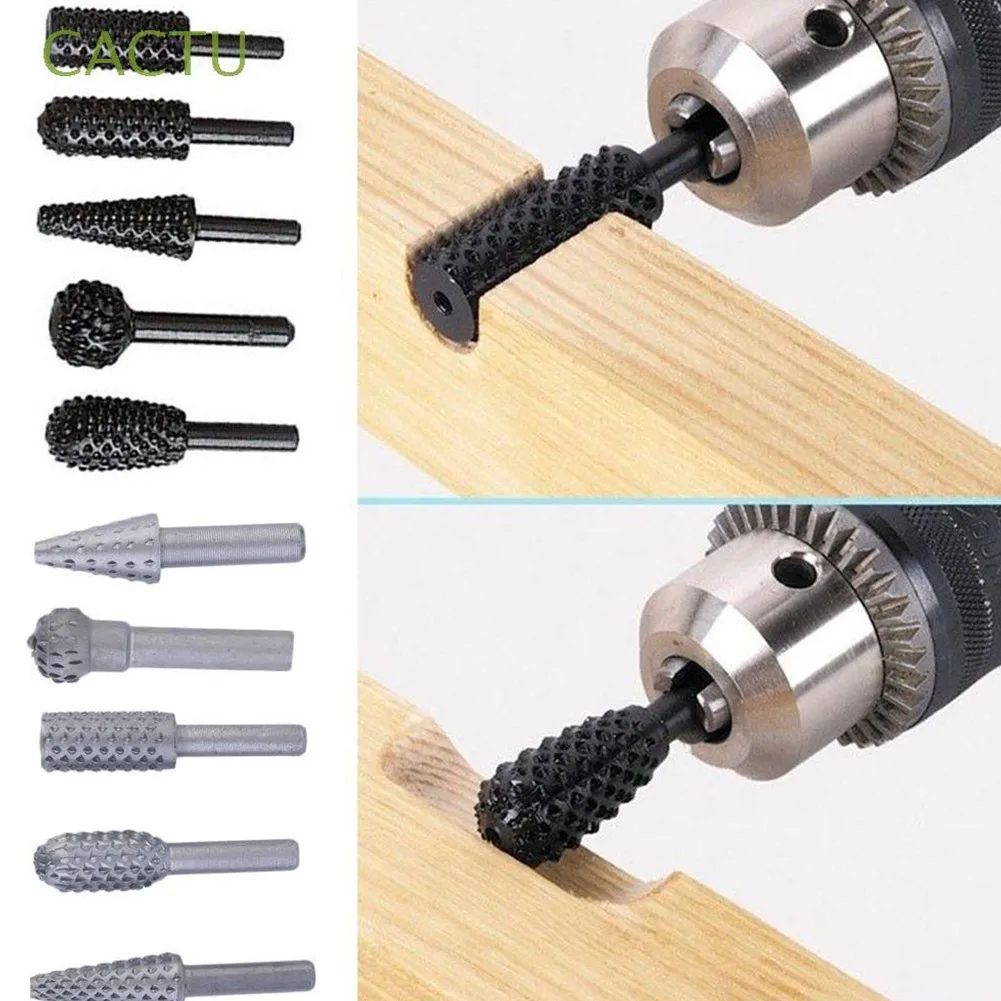 

5pcs 1/4" Handle Carbon Steel Rotary Files Burrs Rotating Thorn Head Electric Rotary Grinding Head For Woodworking