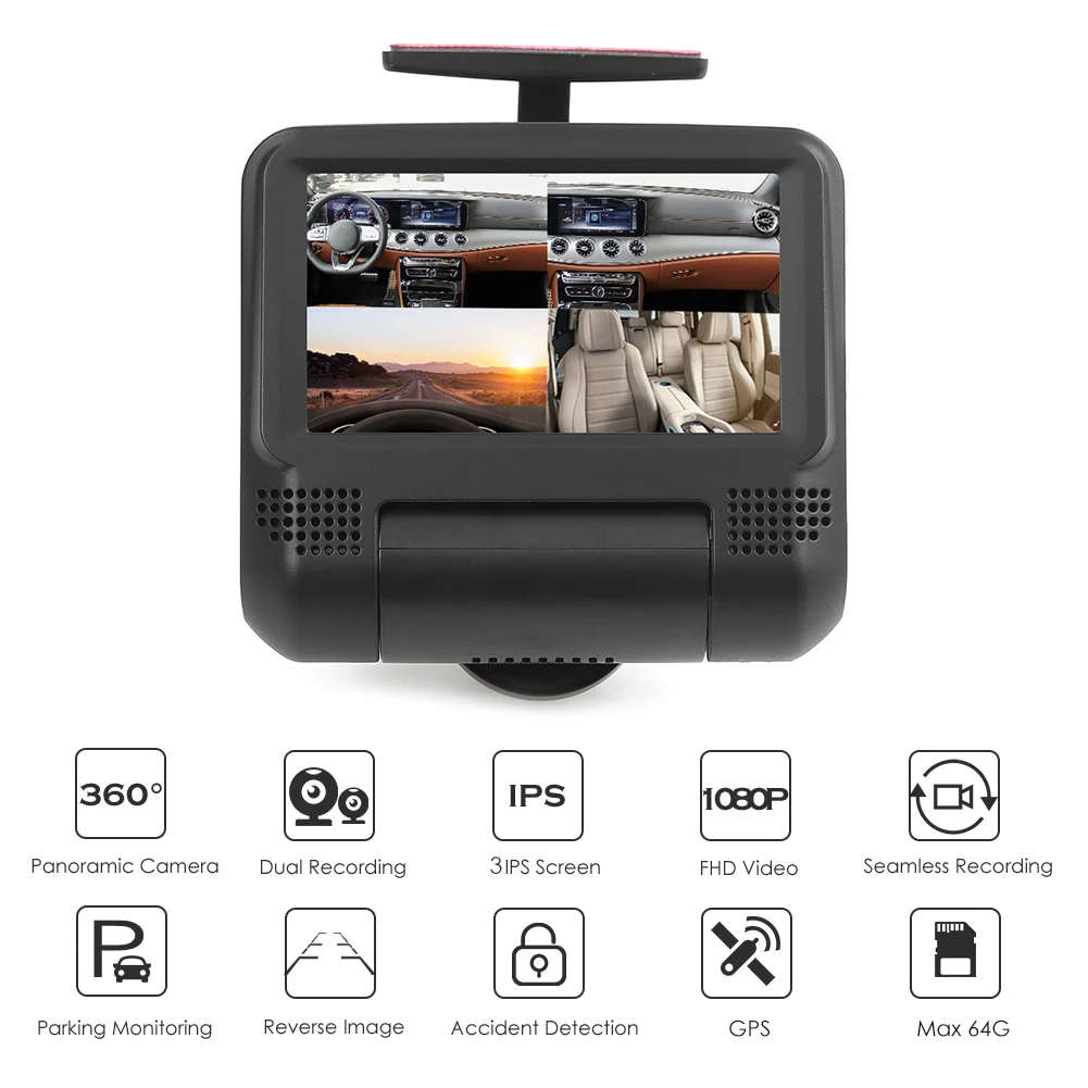Автомобильный видеорегистратор с поворотом на 360 градусов объектив рыбий глаз