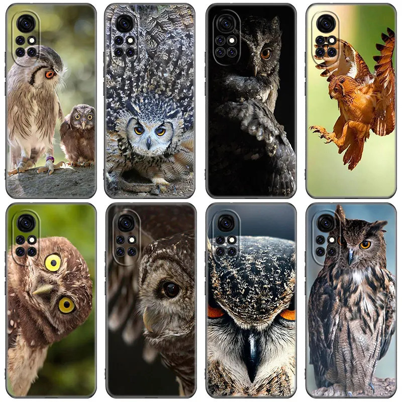 

Animal Owl Phone Case For Huawei Honor 50 Mate 30 20 10 Lite 40 Nova 9 8 Pro Y60 30S 8i 7i 7SE 5T Premium Black Cover