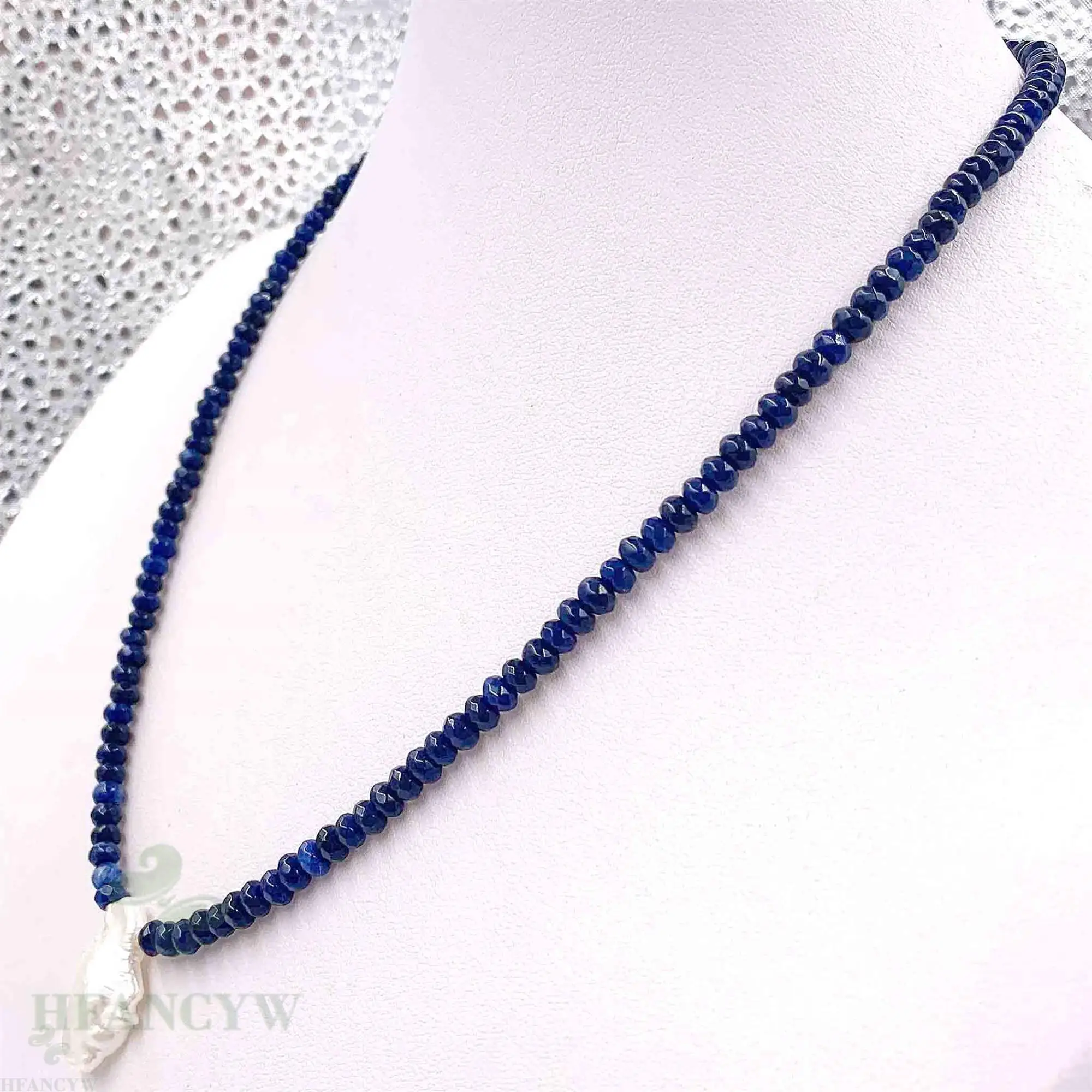 2x4 мм синий халцедон белый барокко Жемчужное ожерелье 18 дюймов Женская цепочка