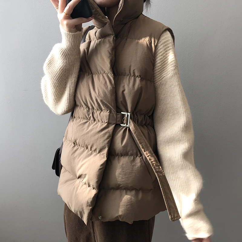 

Vest for ladies, winter jacket, pocket, coat with standing collar, warm casual coat, vest for ladies, thin sleeveless vest, belt