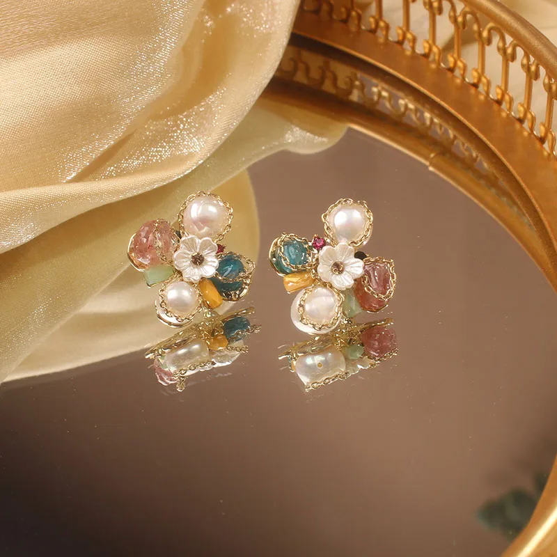 Женские винтажные серьги гвоздики с опалом и жемчугом|Серьги-гвоздики| |