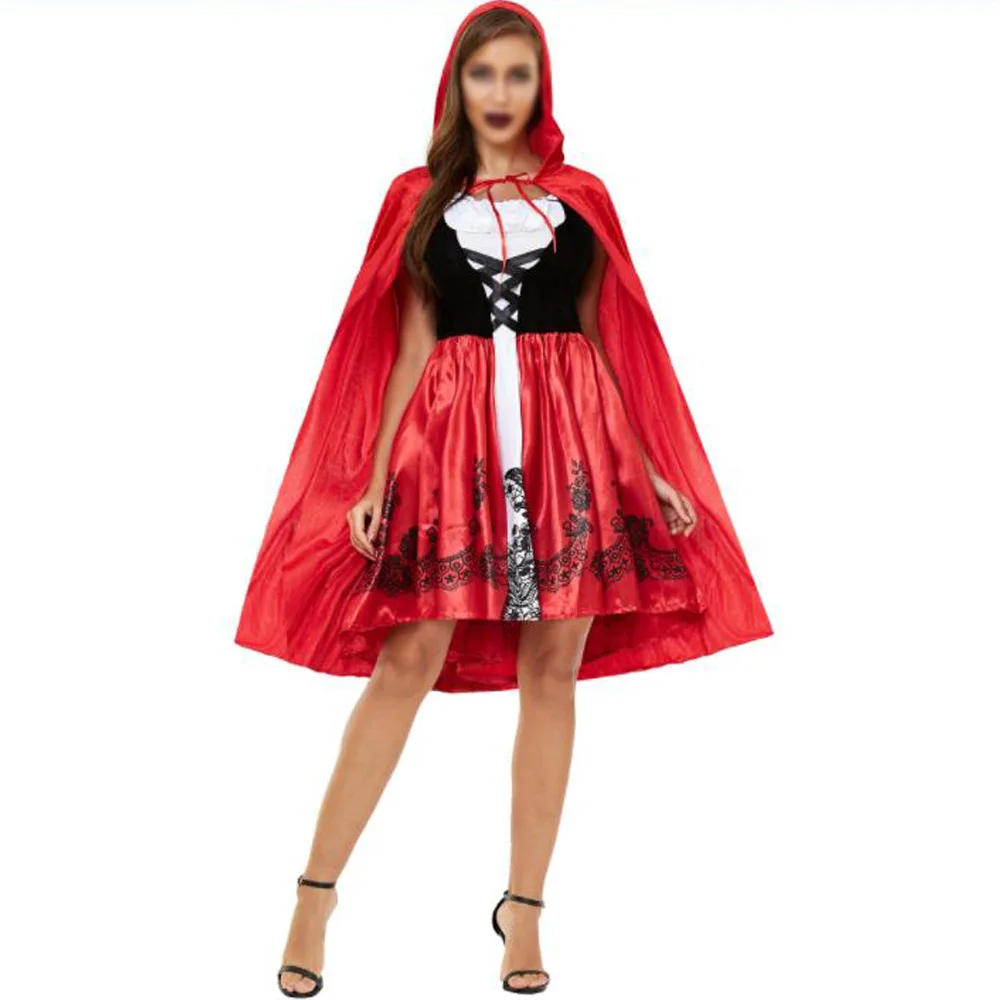 

Medieval Retro Red Hooded Short Sleeve Cloak Capes Women Sexy Slim Robes Party Dress Witch Lolita Carnival Cosplay Costumes