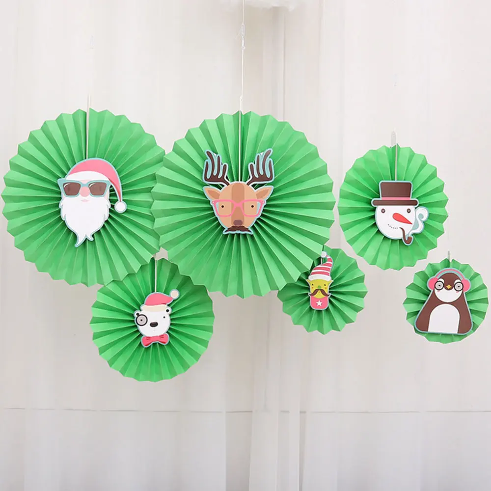 

1 Set Christmas Paper Fans Flower Hanging Green Round Paper Fan Garlands Decor Supplies for Showcase Birthday Party Festival