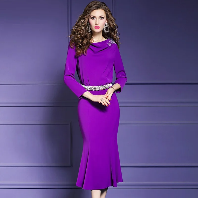 Женское платье с бисером весна 2019 новинка высокое качество дизайнерское для