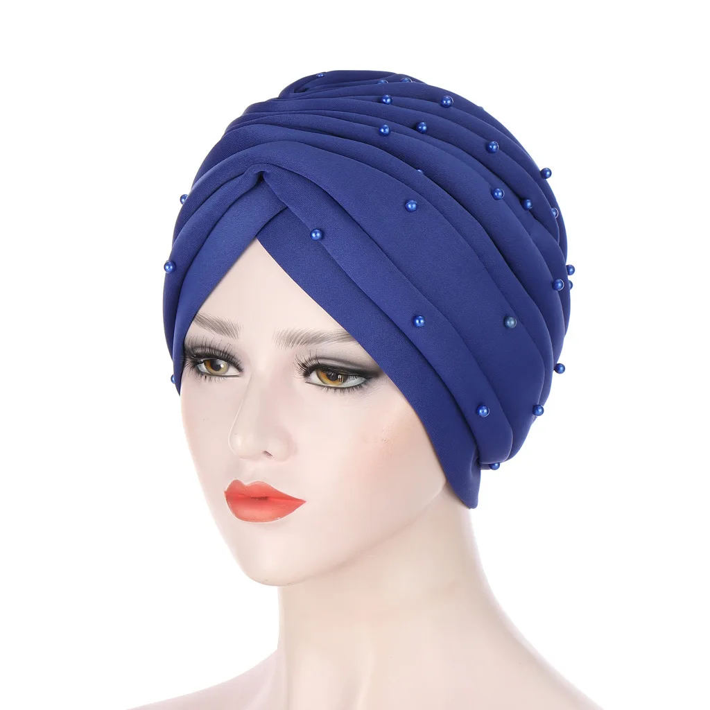 

NEW solid indian hats forehead cross stretch beaded inner hijabs female headscarf bonnet ladies head wraps turban women caps