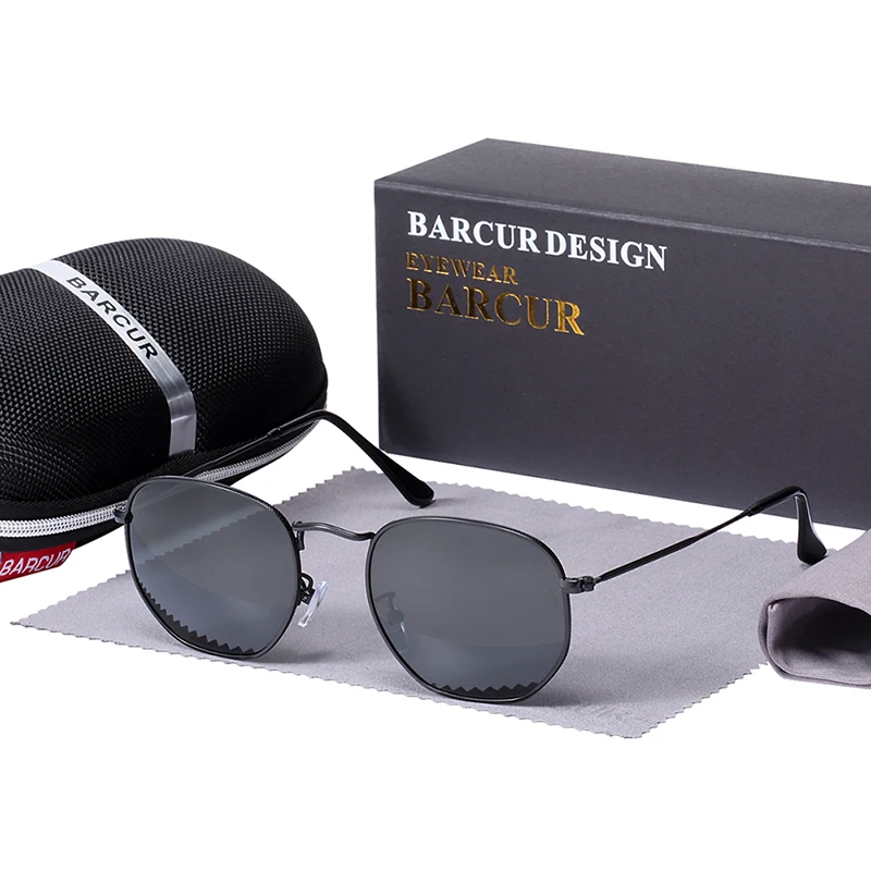 BARCUR UV400, стеклянные линзы, солнцезащитные очки для мужчин, Ретро стиль, металлические шестиугольные Круглые Солнцезащитные очки для женщин, винтажные очки для глаз, es Oculos De Sol