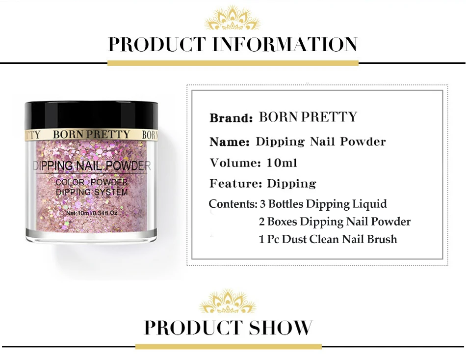 BORN PRETTY 6 шт. погружающийся порошок для ногтей набор голографический розовый Dip блеск для ногтей порошок пигмент украшения для ногтей