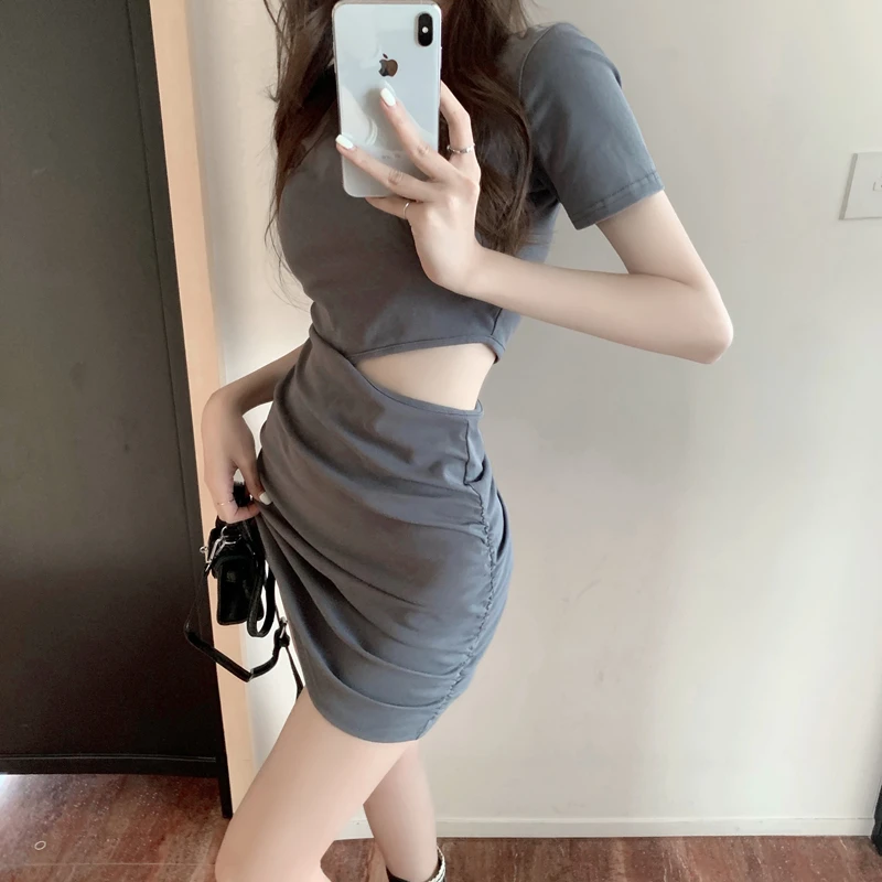 

2021 Spring Summer New Korean Temperament High Waist Tight Sexy Bag Hip Hollow Out One Piece Fashion Women'S Clothing Dress